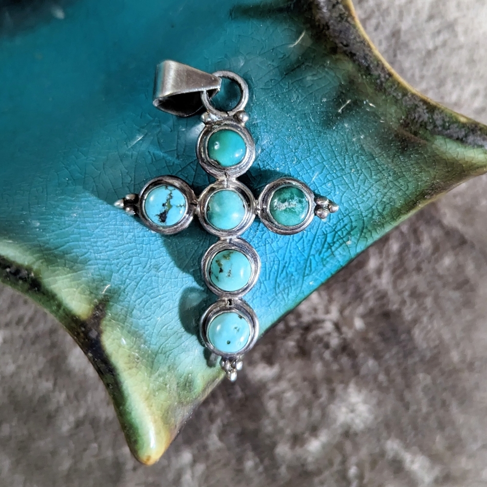 Sterling Silver and Turquoise Cross.